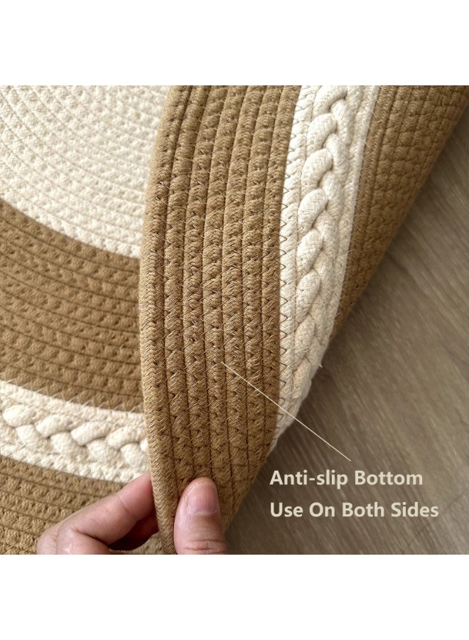 LAZY H CORNER Bohemian Half-Circle Linen Outdoor Door Mats - Washable 80 cm 90 cm Soft & Comfortable in Beige Tone Patchwork for Entryway Home Entrance - Image 4